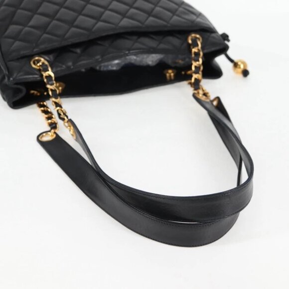 CHANEL Matelasse Chain Shoulder Bag Lamb Skin Black Gold CC Auth yk18208 - Picture 9 of 15